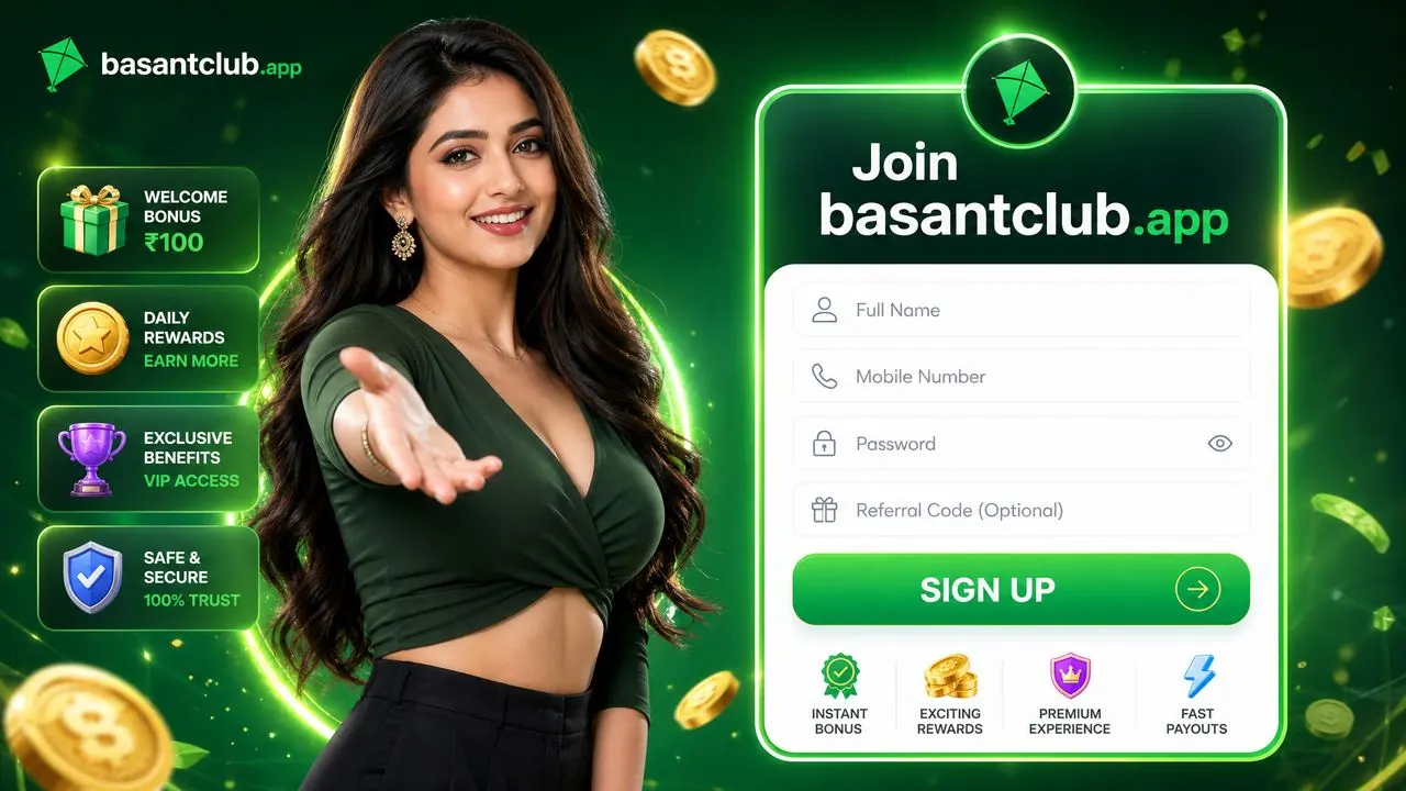 Basant Club Games register and sign up — play any game with a 100% first-deposit match